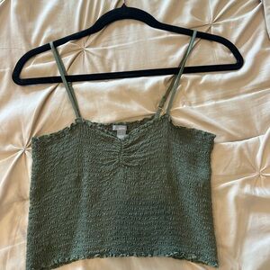 aerie Olive Green Smocked Cropped Cami